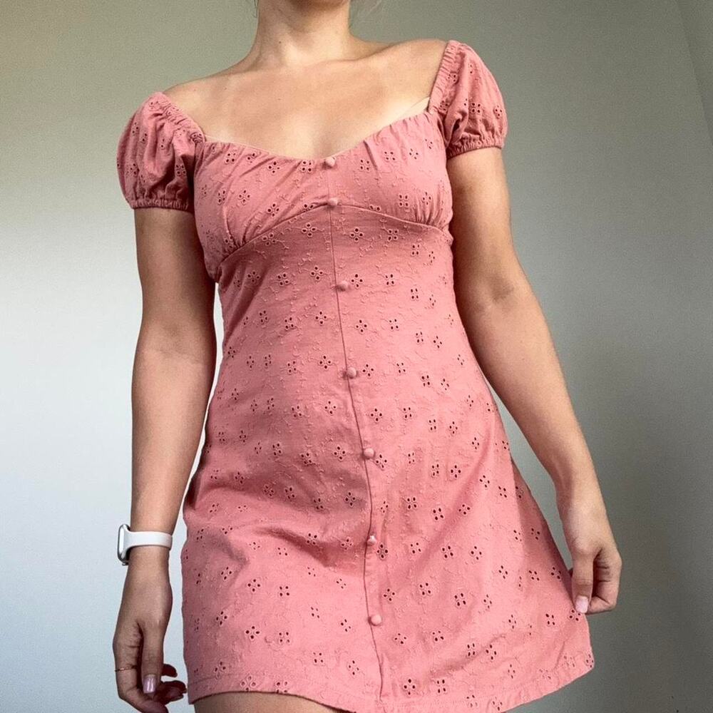 Asos pink eyelet mini dress